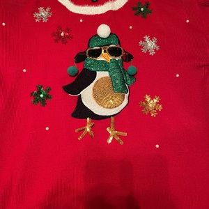 RED ADORABLE/UGLY CHRISTMAS SWEATER with PENGUIN - SIZE 2X